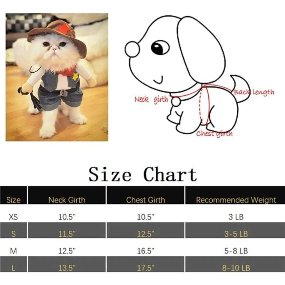 Cowboy Dog Costume with Hat Halloween Party Clothes for Cat and Small Puppies